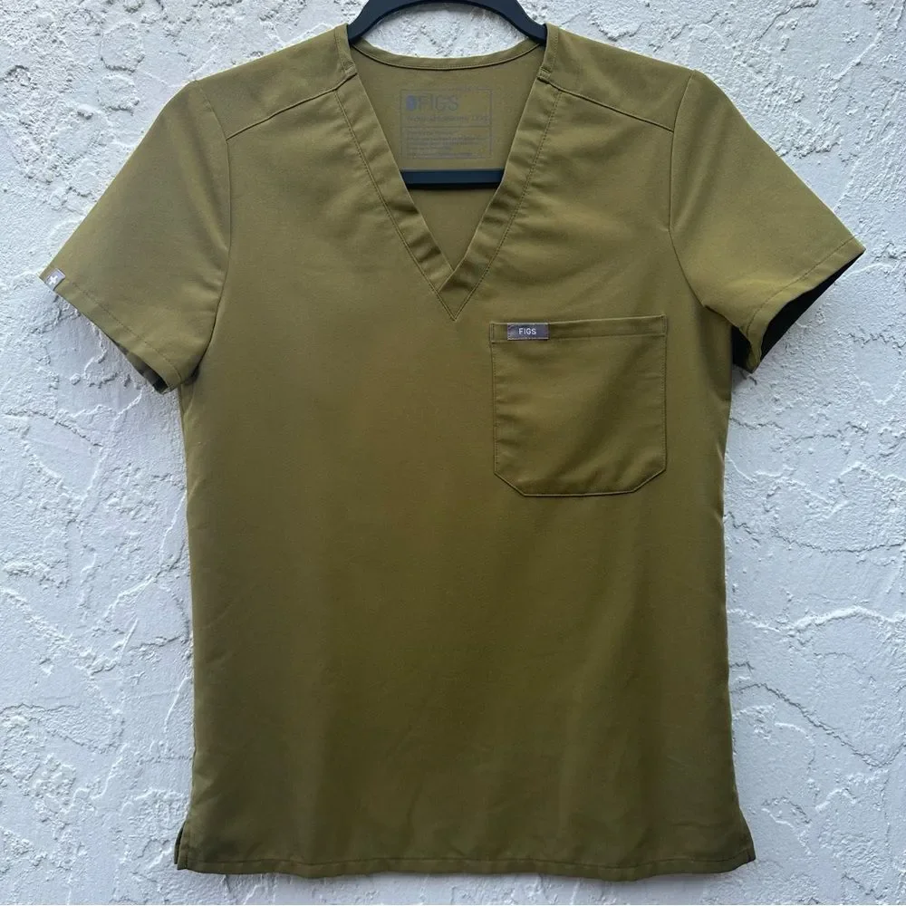 FIGS Scrub Top Women XXS Slim Catarina One Pocket Olive Green